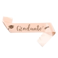 Pink satin graduation sash with golden Graduate text and mortarboard icons - Graduate Rose Gold (JD063)