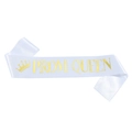 Écharpe de bal Prom Queen en satin blanc avec lettrage doré et motif de couronne - Blanc Or Queen