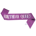 Μωβ κορδέλα με γκλίτερ, ασημί γράμματα Birthday Queen και μεταλλική παραμάνα ασφαλείας - Ολογραφική Queen / Μωβ