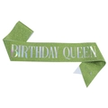 Λαμπερή πράσινη κορδέλα Birthday Queen με γράμματα λέιζερ και ασημένια παραμάνα - Ολογραφική Queen / Πράσινο
