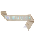 Champagne gold glitter Birthday Queen sash with iridescent lettering and safety pin - Holographic Queen / Light gold