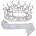 Set corona e fascia glitter Birthday Queen color argento per decorazioni festa donna - Argento Cangiante