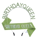 Set Birthday Queen verde con diadema de cristal y banda brillante para fiesta cumpleaños - Verde Iridiscente