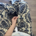 Pantalones de pijama de algodón para mujer con diseño de damasco azul y textura suave - Longitud 90cm / Estilo Chino León