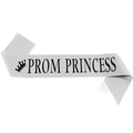 Silver glitter Prom Princess sash with crown icon for dance party decoration and gift - Prom Princess Silver Base Black Text