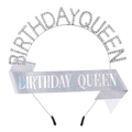 Set de tiara y banda Birthday Queen en plata con diamantes de imitación y purpurina láser - Plata AB