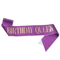 Sparkling purple Birthday Queen sash with bold gold lettering for birthday party outfit - Gold Letter Birthday Queen / Purple