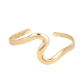 Bracelet manchette ouvert ajustable doré en forme de vague avec finition métal poli - Ondulé Irrégulier (BH022)