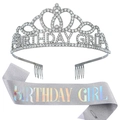 Coffret d'anniversaire argenté avec couronne en cristal et écharpe à paillettes - Argent AB