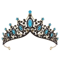 Vintage bronze tiara with marquise blue crystals and black rhinestones for bridal weddings - Gold Lake Blue Zircon