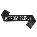 Elegante schwarze Satin Prom Prince Schärpe mit weißer Schrift und Krone für Party-Events - Einheitsgröße / Schwarz mit silberner Schrift (JD155)
