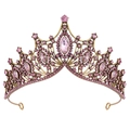 Vintage bronze tiara with pink crystals and rhinestones for bridal princess hair style - Gold Pink Zirconia