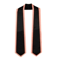 Detail of graduation stole featuring black satin fabric with coral pink border trim - Black with Pink Edge