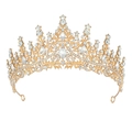 Elegante tiara da sposa dorata con cristalli scintillanti e dettagli di pizzo a foglia - Oro Zircone Bianco