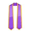 Detail of a purple graduation stole with golden trim made of smooth satin fabric - Purple with Gold Border