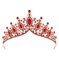 Luxurious gold tiara featuring large red crystals and rhinestones for wedding parties - Red