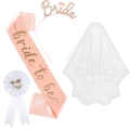 Rose gold bridal shower set with sash, tiara, veil, and badge for bride to be party - Rose Gold