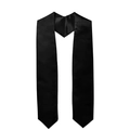 Classic plain black graduation stole in premium satin fabric for ceremony - 152cm / Black