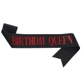 Black glitter sash with metallic red BIRTHDAY QUEEN lettering for party celebrations - Red Letters Queen / Black