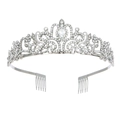 Detalle de la tiara de novia de aleación plateada con patrones de cristales brillantes - Blanco K/Plata