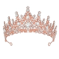 Diadème de mariée en or rose élégant avec motifs floraux en cristal et strass - Or Rose/Zircone Blanc