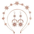 Baroque rose gold star and moon headband and dangling earrings set with crystals - Rose Gold Jewelry Set