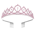 Eleganter Haarreif mit rosa Strass-Krone, silbernem Metallrahmen und Kämmen für Partys - Silber/Rosa Zirkonia
