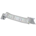 Écharpe d'anniversaire pailletée argentée avec texte Happy Birthday holographique pour fête - Argent AB