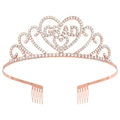 Tiara de graduación de cristal oro rosa con letras GRAD y diseño de corazón - Oro rosa