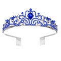 Elegant silver tiara with deep blue rhinestones and teardrop crystal for parties - Sapphire Blue