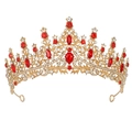 Couronne de mariée de luxe en or avec cristaux rouges et motif floral baroque chic - Or Zirconium Rouge