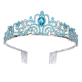 Silver crystal tiara with light blue rhinestones and teardrop centerpiece jewel - Lake Blue