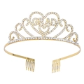 Tiara de graduación GRAD de aleación dorada con cristales brillantes y marco de corazón - Oro Oscuro
