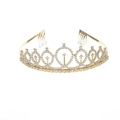 Eleganter goldener Brautkronen-Haarschmuck mit weißen Strasssteinen und Haarkämmen - Gold