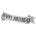 Écharpe Happy Birthday pailletée argentée avec lettrage noir pour fête d'anniversaire - Argent avec Texte Noir