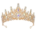 Tiare de mariée dorée élégante avec cristaux AB et strass brillants pour robes de mariée - Or Strass AB