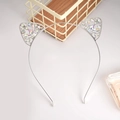Fashionable crystal cat ear headband with alloy rhinestones for a cute and stylish hair look - Silver