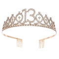 Tiara per 13° compleanno in oro rosa con strass scintillanti e pettini per capelli - 13 Anni Oro