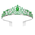 Elegant silver birthday tiara with green crystals and heart-shaped center stone - Green