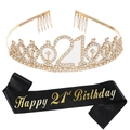 Set per il 21° compleanno con tiara in strass dorati e fascia da festa nera - Combo Oro 21 Compleanno