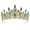 Diadème de mariée luxueux doré avec pierres émeraude vert foncé et cristaux blancs - Or Zircon Vert