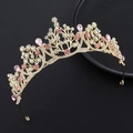 Corona di cristallo rosa in finitura dorata con strass per feste nuziali - Oro Zircone Rosa