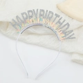 Serre-tête Happy Birthday argenté avec paillettes et franges irisées pour fête - Argent