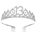 Couronne d'anniversaire 13 argentée avec strass brillants et peignes de maintien - 13 Ans Argent