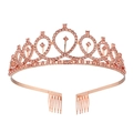 Eleganter Braut-Tiara in Roségold mit rosa Kristallen und Metall-Haarkämmen - Roségold Champagner Zirkon