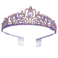 Elegant purple crystal tiara with gold rhinestones and a heart-shaped gemstone - Purple Champagne Rhinestone