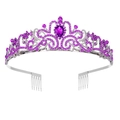 Elegant silver alloy birthday crown with purple rhinestones and central drop crystal - Silver Purple Stone