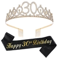 Set 30° Compleanno: Corona in strass dorata e fascia nera 'Happy 30th Birthday' - Set 30° Compleanno Oro