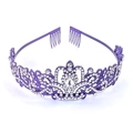 Sparkling purple crystal birthday tiara crown with silver finish and hair combs - Purple with White Rhinestone