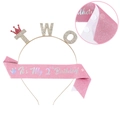 Set 2ème anniversaire rose avec écharpe pailletée et serre-tête couronne TWO - Ensemble 2ème Anniversaire (Bandeau + Écharpe)